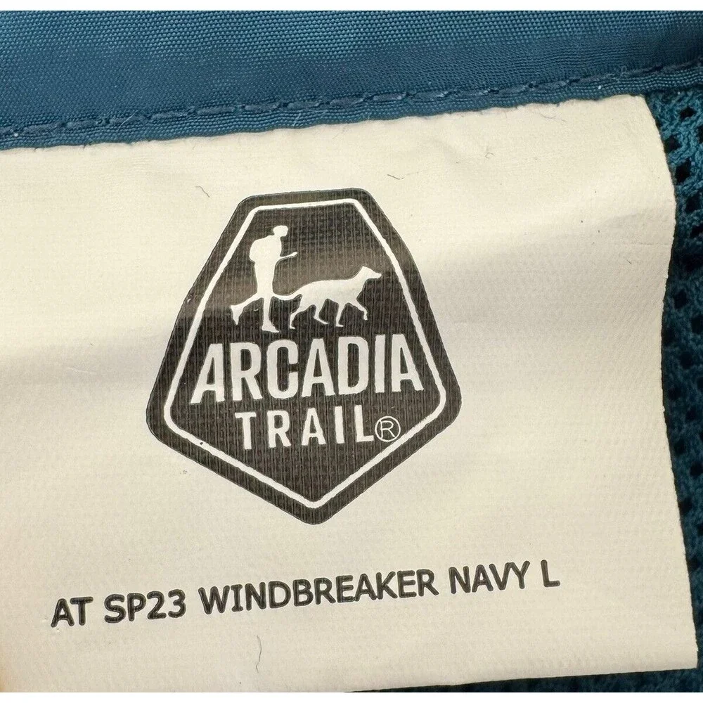 Arcadia Trail Dog Navy Colorblock Windbreaker Jacket Packable‎ Hood Poop Bag NWT